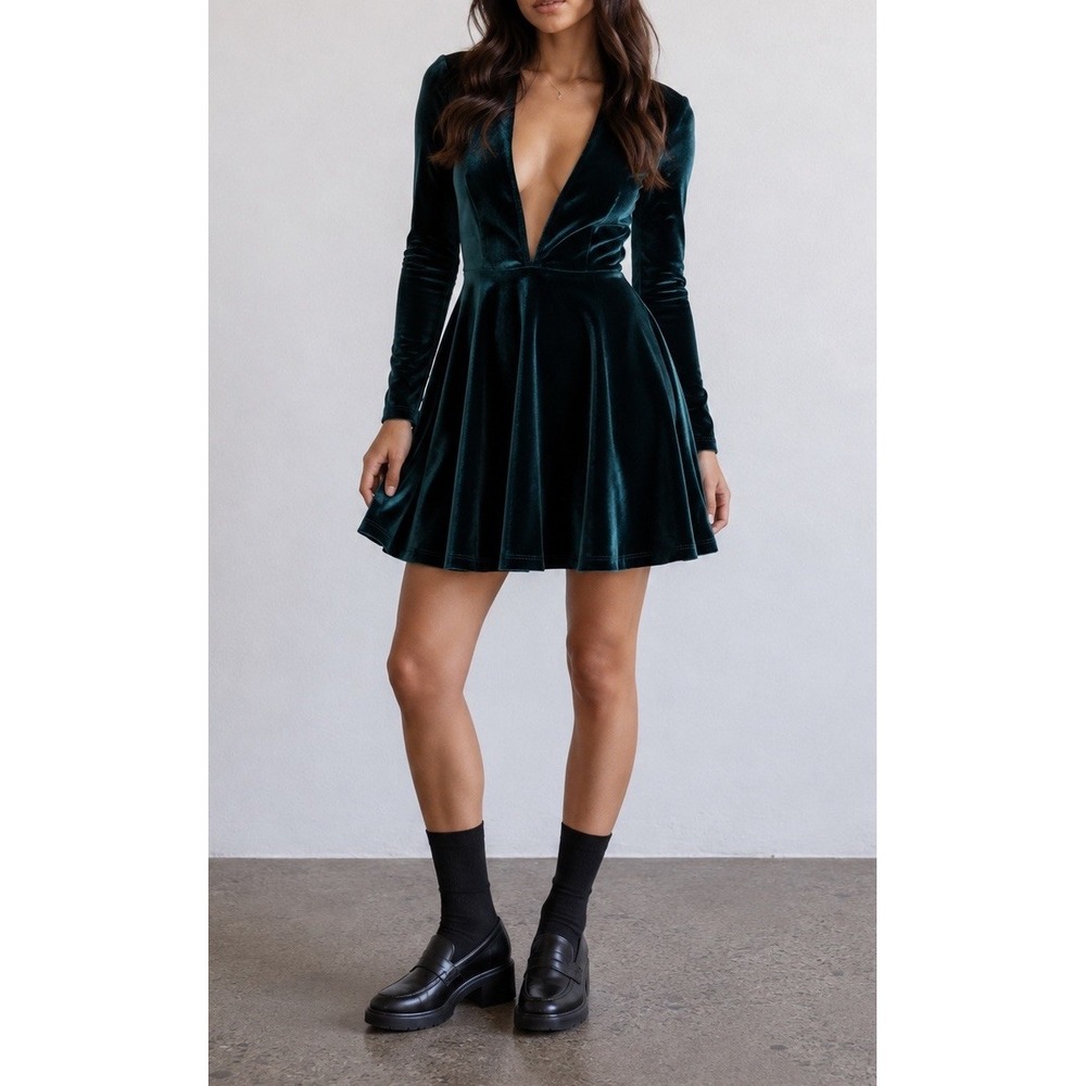 American Apparel Dress Women Small Blue Skater Long Sleeve Indie Romantic Witchy